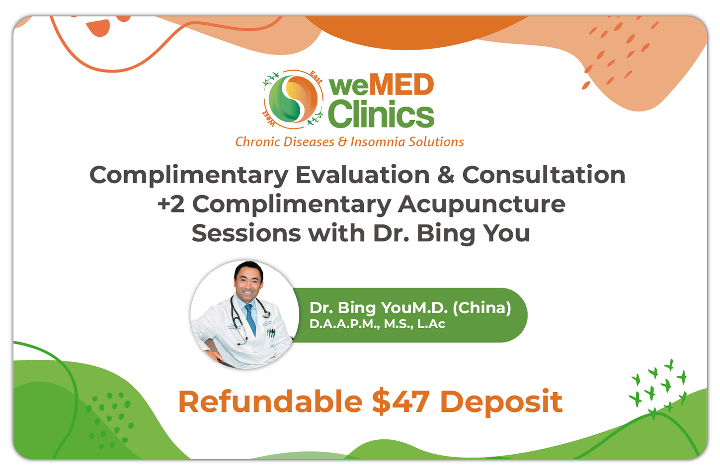 weMEDClinics, Treatment, Acupuncture, Dr. Bing You, China, 2400 FM 1488 #300, The Woodlands, TX 77384